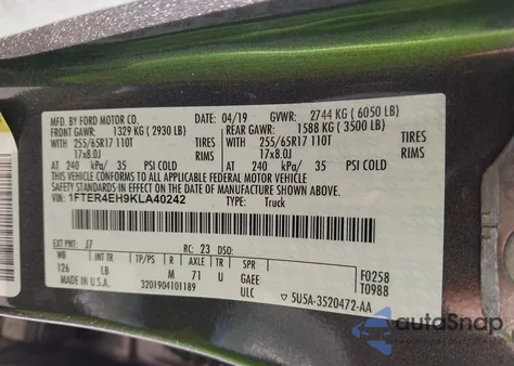 2019 Ford Ranger Xlt from USA, damaged, VIN 1FTER4EH9KLA40242